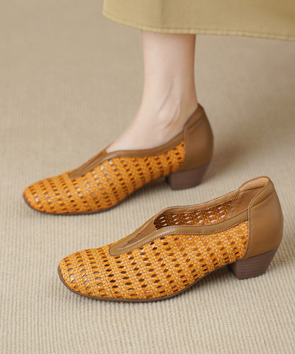 Hollow Out Chunky Sandals Brown Sheepskin