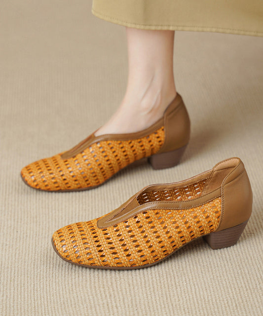 Hollow Out Chunky Sandals Brown Sheepskin
