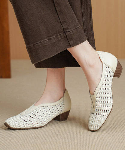 Hollow Out Chunky Sandals Brown Sheepskin