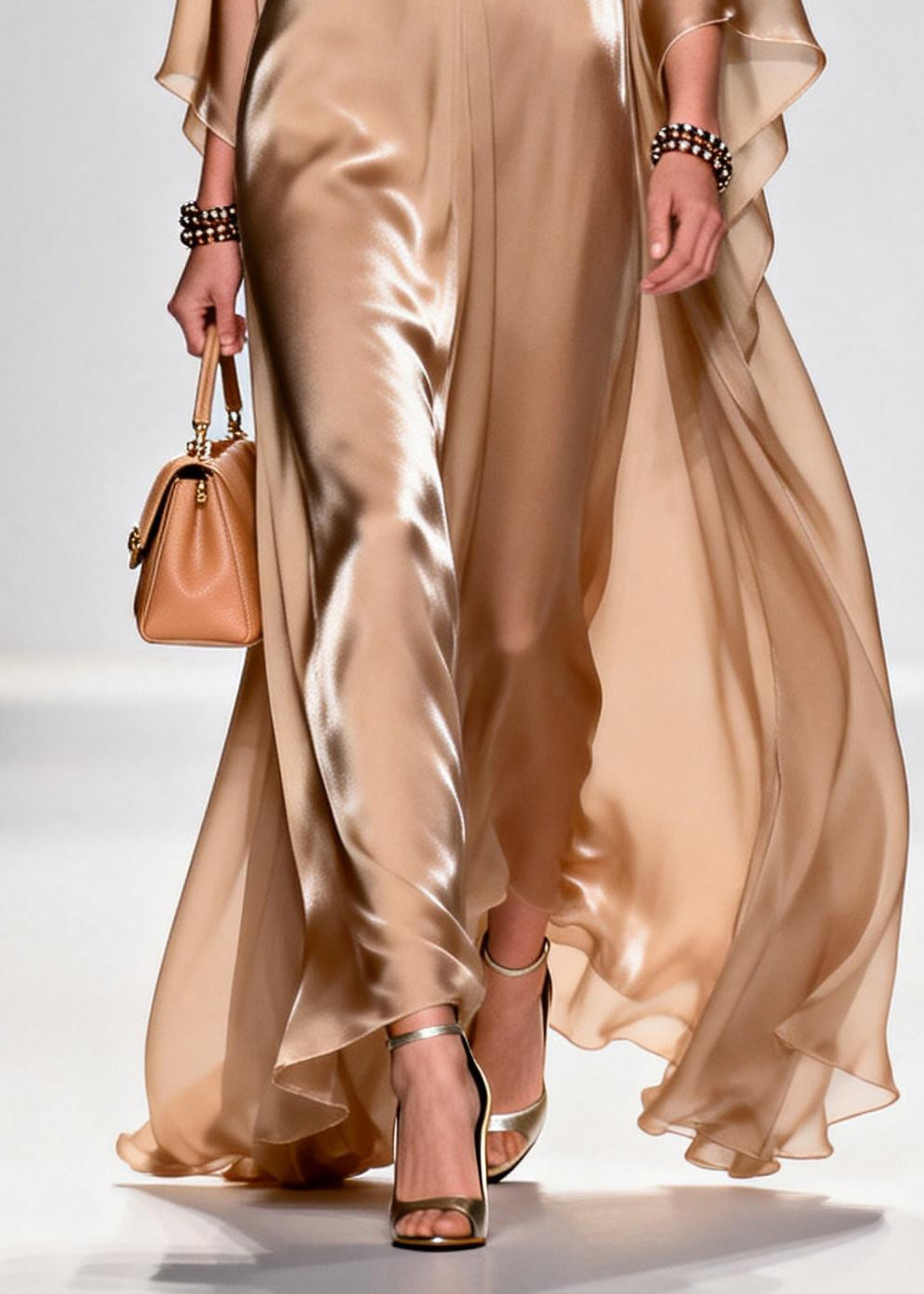 Khaki Bow Exra Large Hem Draping Chiffon Maxi Dresses Summer