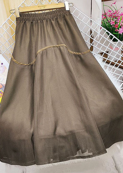 Khaki Elastic Waist Patchwork Tulle Skirts Spring
