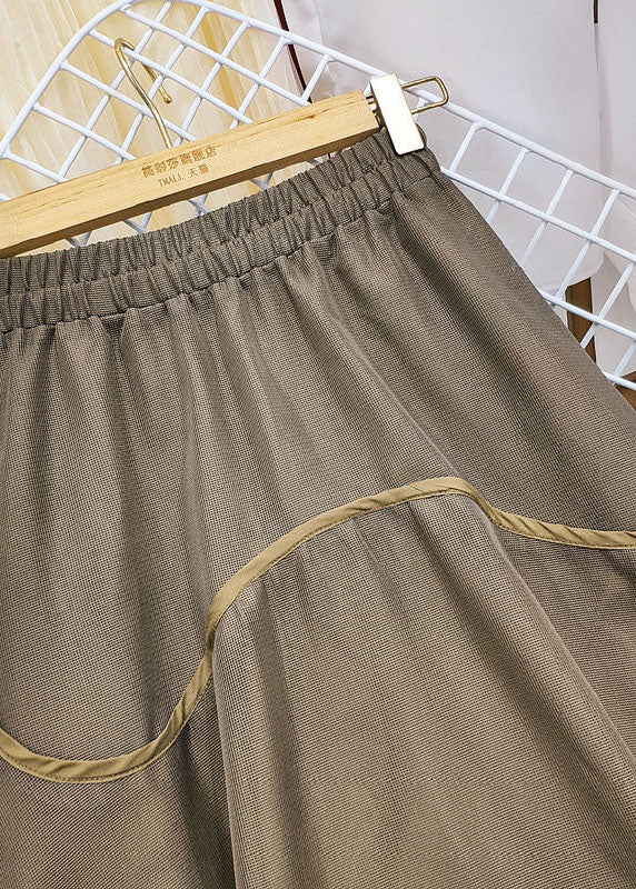 Khaki Elastic Waist Patchwork Tulle Skirts Spring