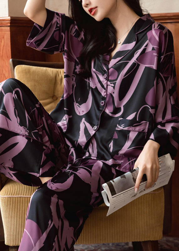 Khaki Peter Pan Collar Print Ice Silk Two Piece Set Spring