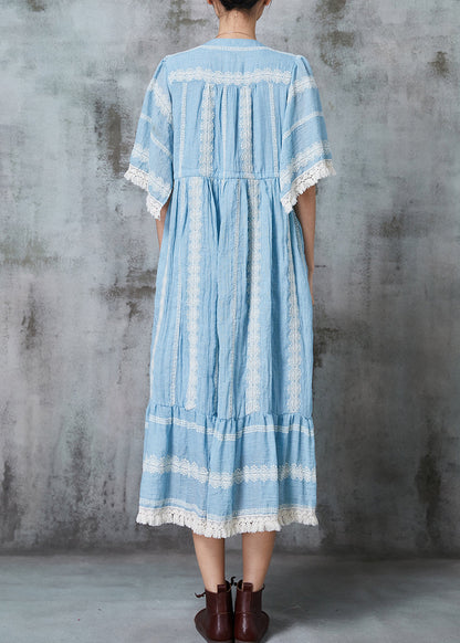 Lake Blue Oversized Drawstring Cotton Maxi Dresses Summer