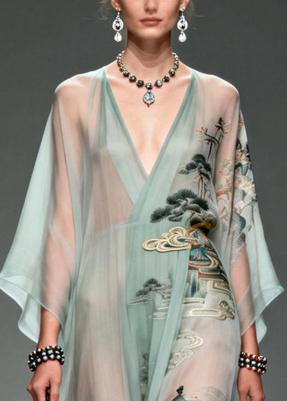 Lake Green Oversized Print Chiffon Robe Dresses Summer