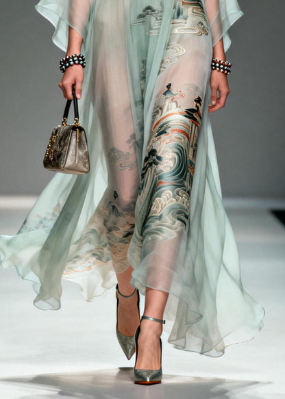 Lake Green Oversized Print Chiffon Robe Dresses Summer
