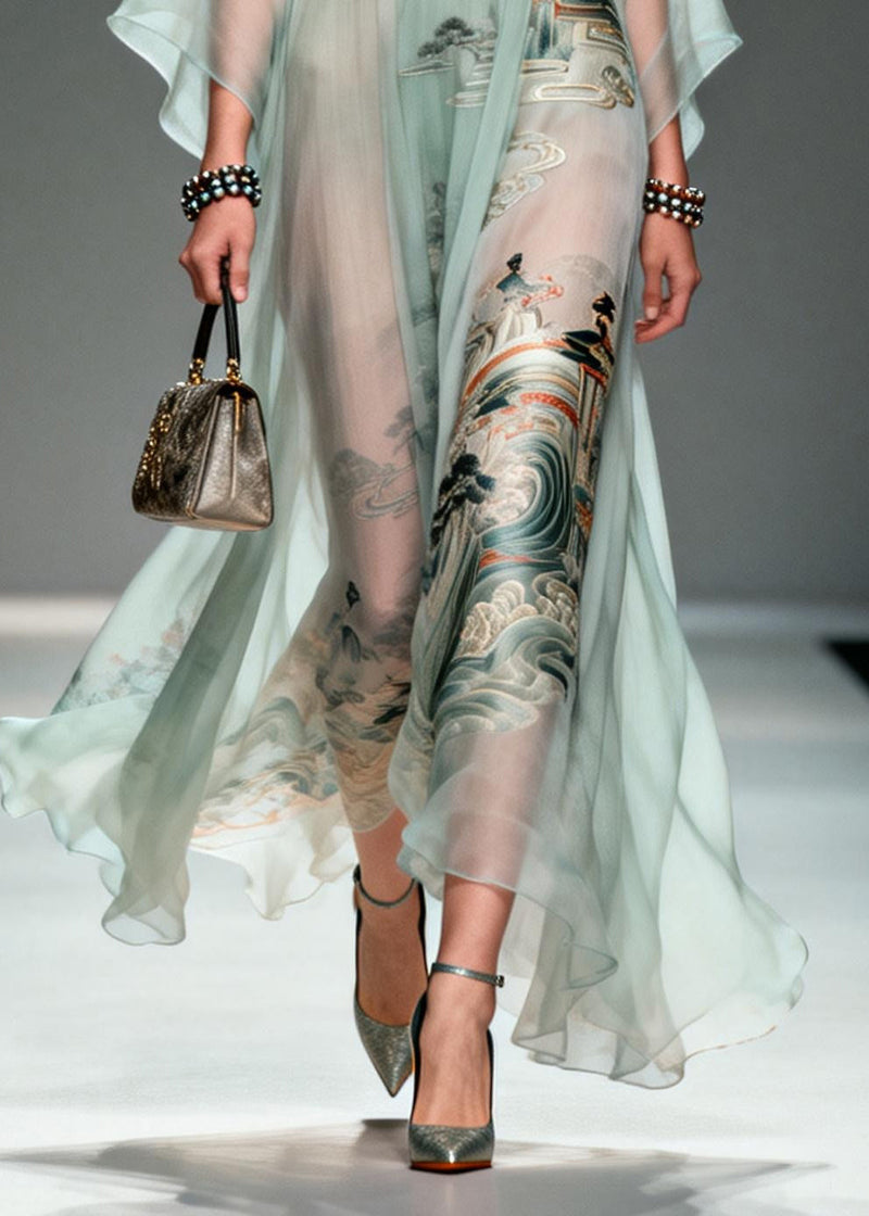 Lake Green Oversized Print Chiffon Robe Dresses Summer