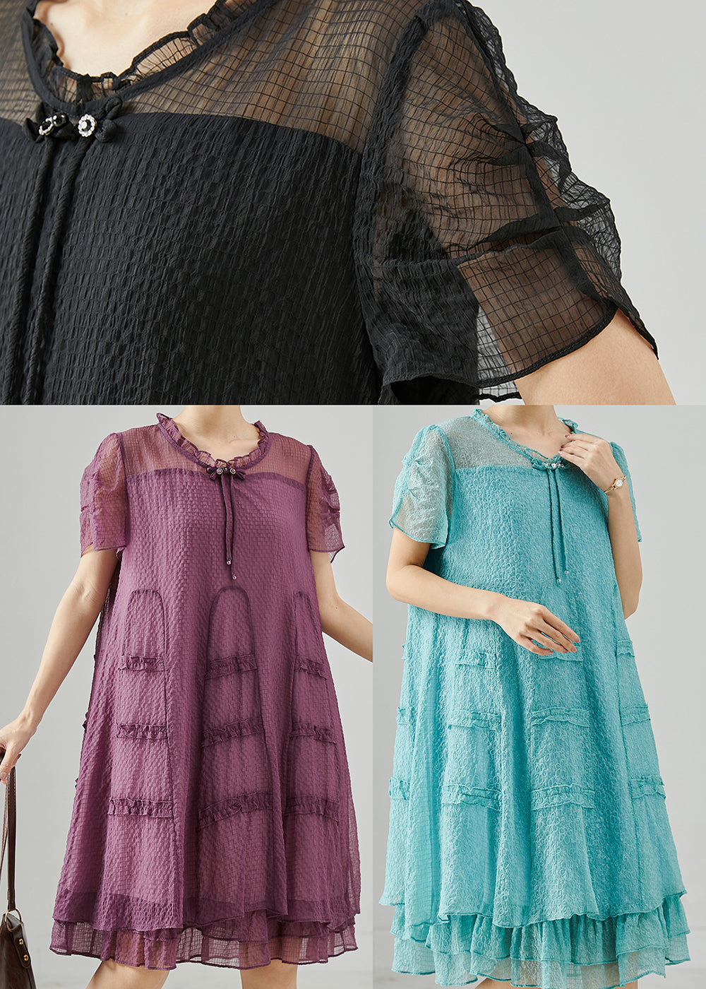 Lake Green Tasseled Ruffled Silk Dress Summer