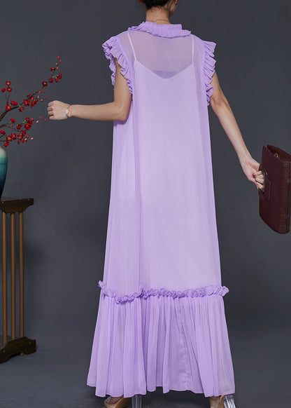 Lavender Ruffled Chiffon Long Dress Two-piece Set Summer