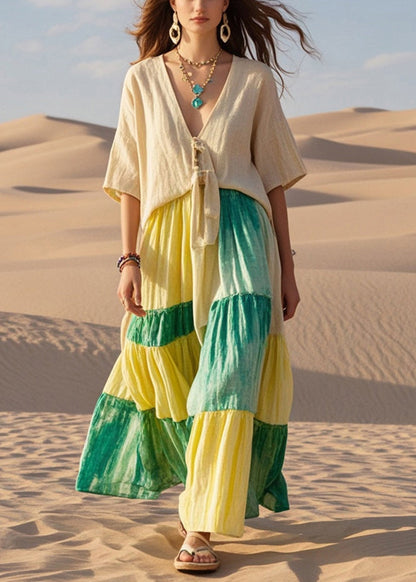 Light Camel Patchwork Cotton Holdiay Dress Summer