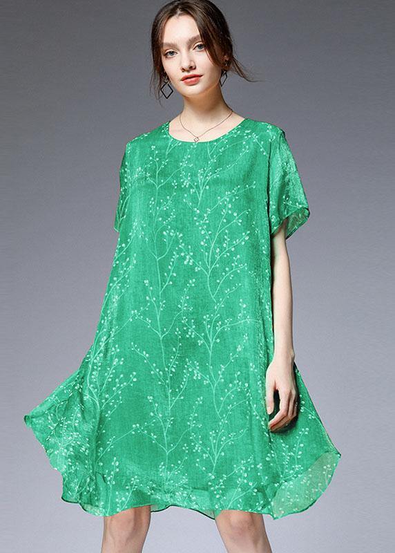 Light Green Loose Print Summer Chiffon Dress