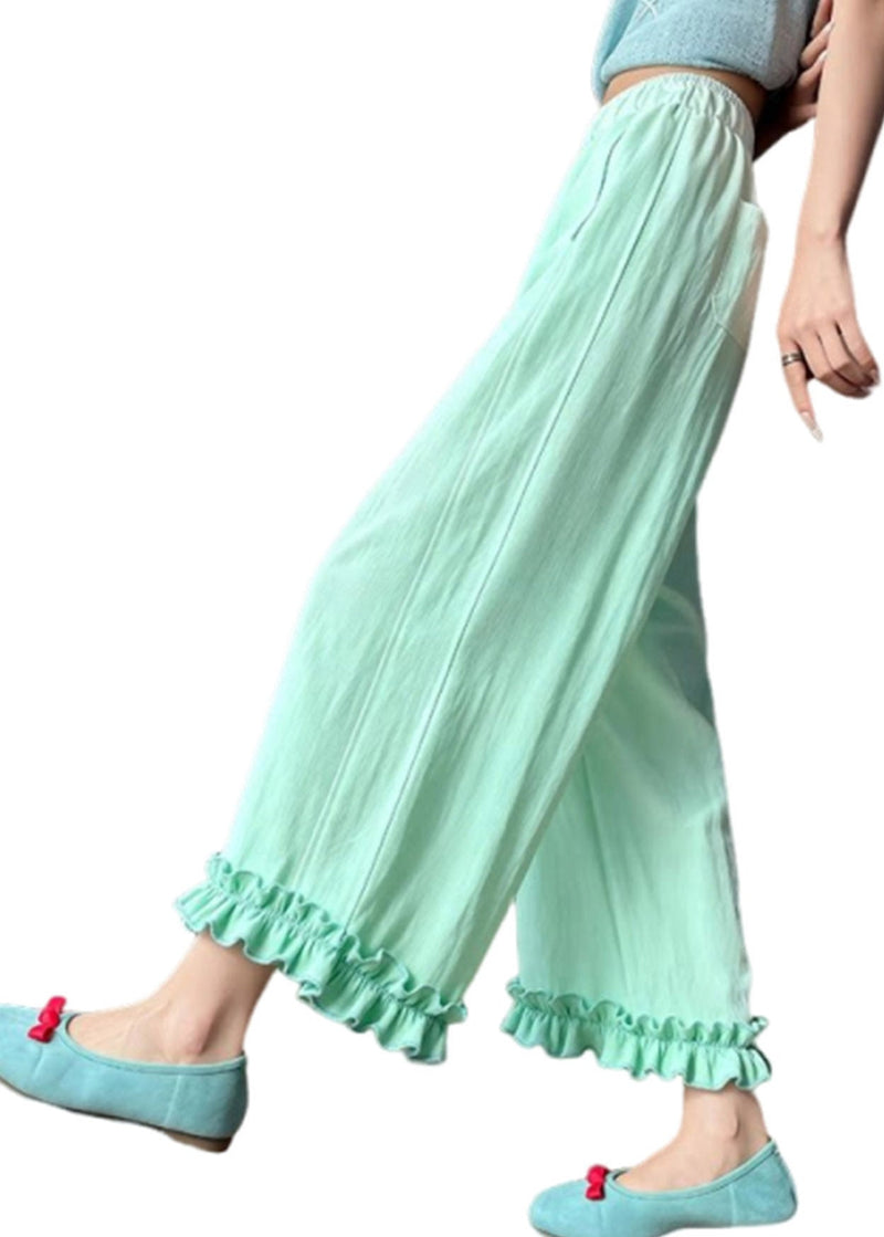 Light Green Ruffled Patchwork Wide Leg Pants Summer