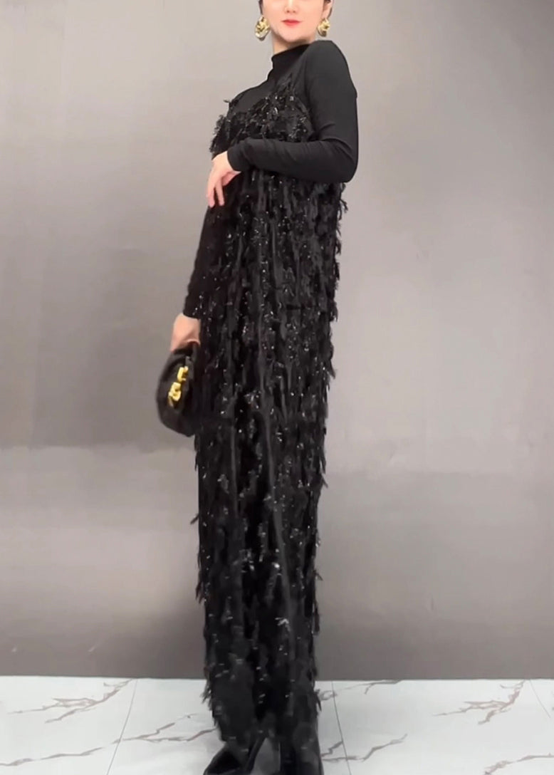 Mulberry Tassel Top and Maxi Dress Two Pieces Set Spring