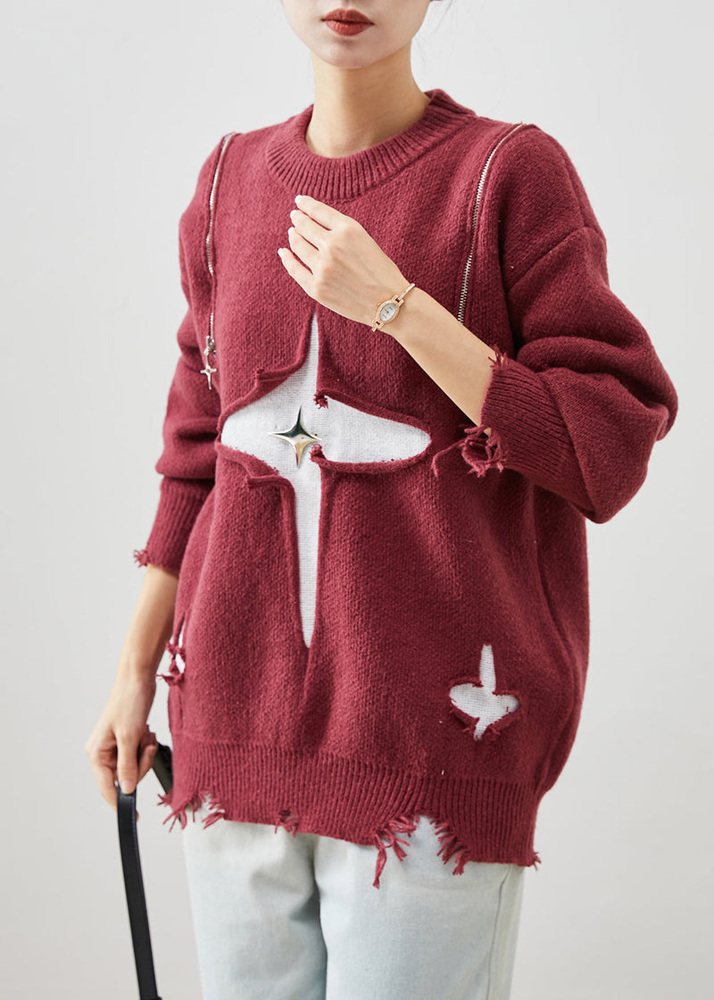 Mulberry Zip Up Cold Shoulder Knit Sweater Tops Winter