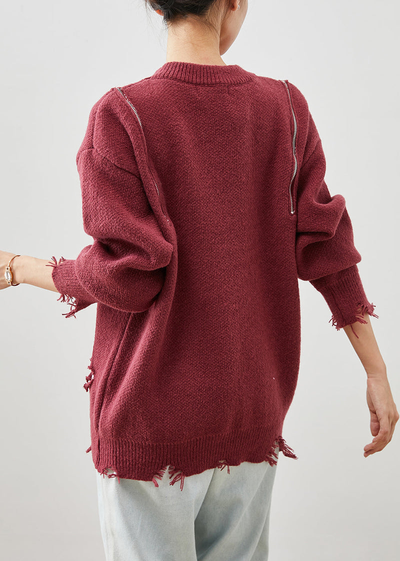 Mulberry Zip Up Cold Shoulder Knit Sweater Tops Winter