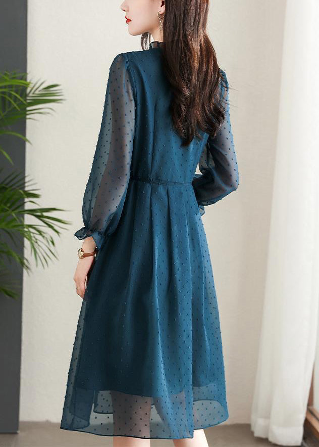 Navy Ruffled Tie Waist Patchwork Chiffon Dress Summer