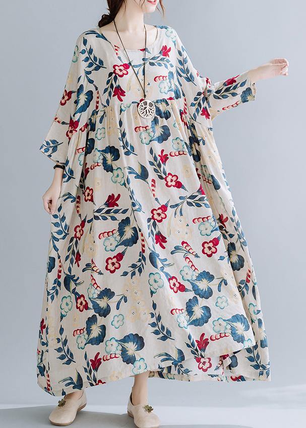 Nude Print Dresses O Neck Cinched Art Spring Dresses