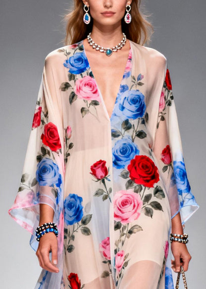 Oversized Print Chiffon Holiday Dress Summer