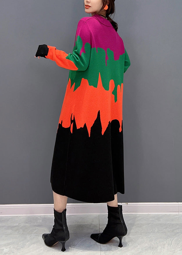 Peter Pan Collar Print Patchwork Knit Dress Fall