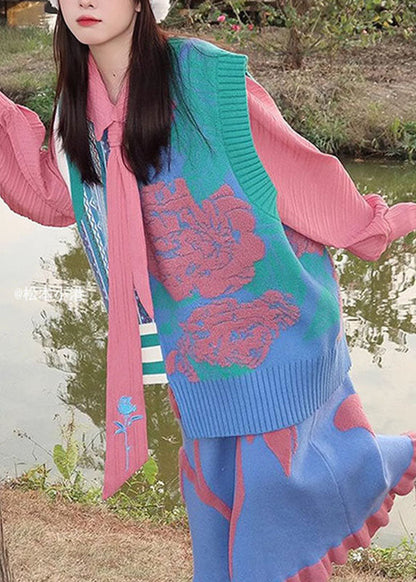 Pink Asymmetrical Cotton Knit Waistcoat Sleeveless