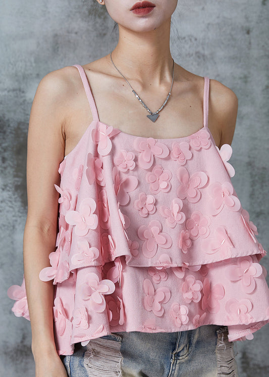 Pink Butterfly Cotton Spaghetti Strap Top Summer