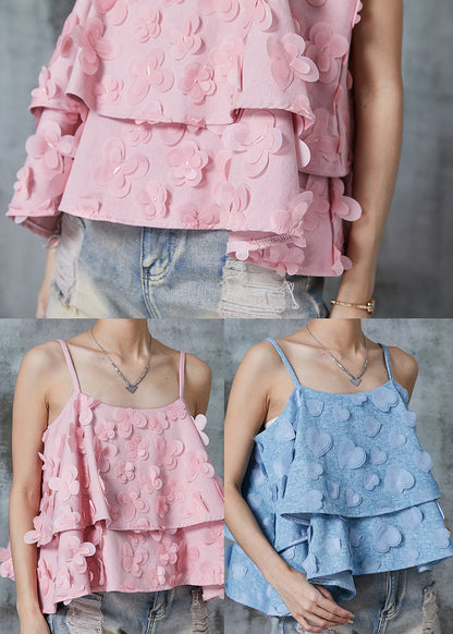 Pink Butterfly Cotton Spaghetti Strap Top Summer