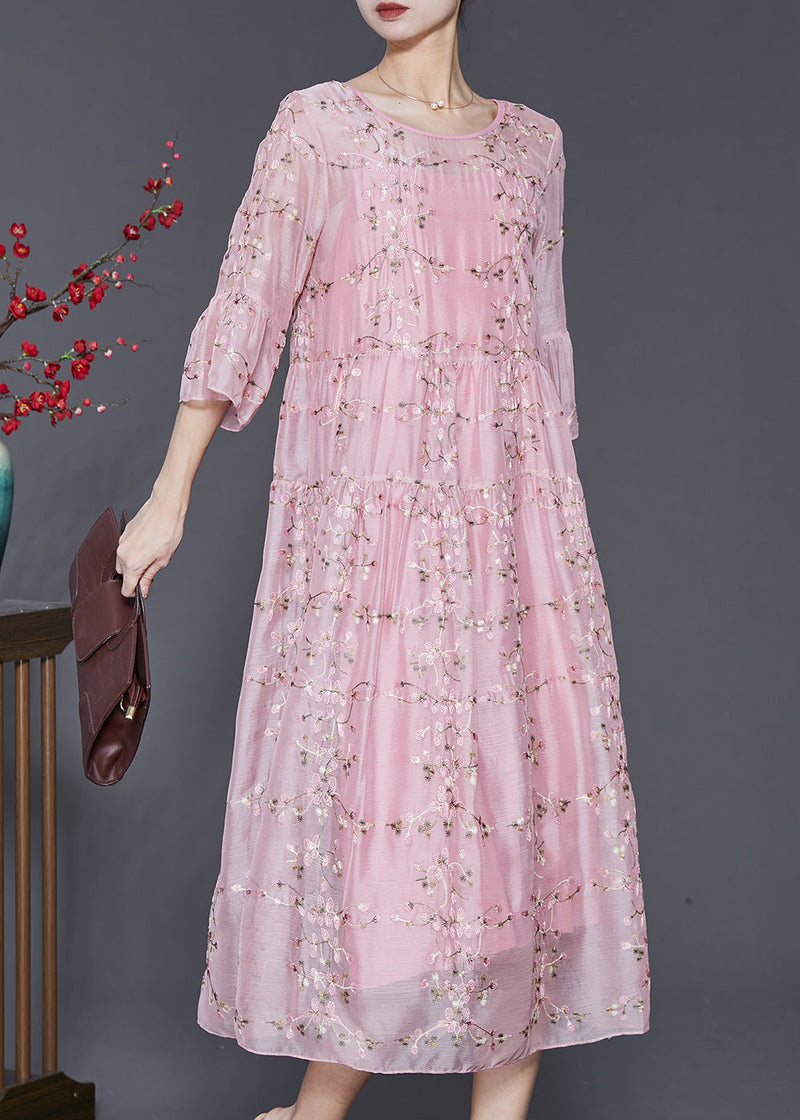 Pink Embroidered Silk Party Dress Bracelet Sleeve