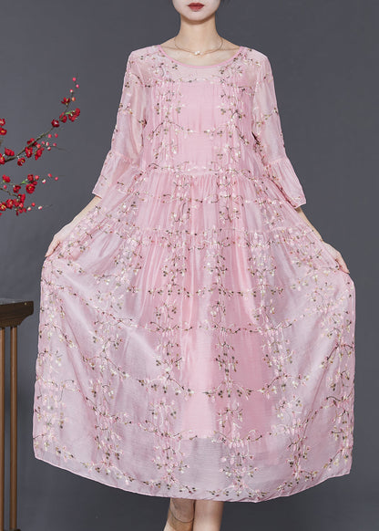 Pink Embroidered Silk Party Dress Bracelet Sleeve