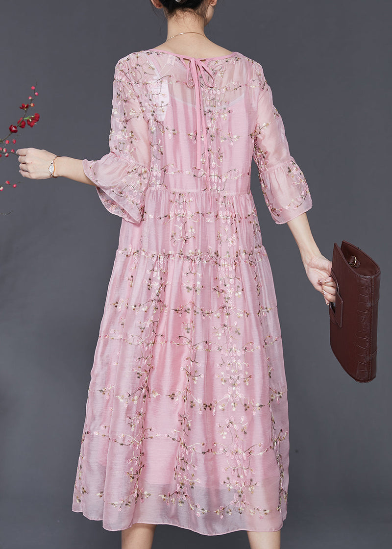 Pink Embroidered Silk Party Dress Bracelet Sleeve