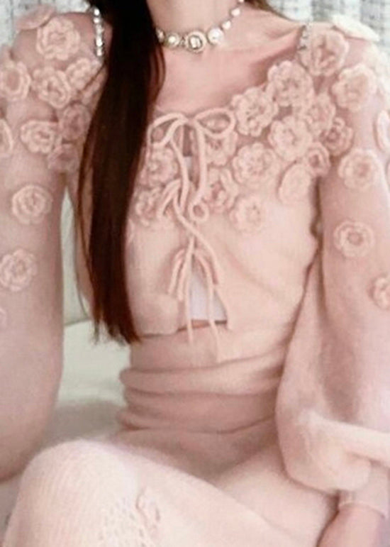 Pink Lace Up Knit Sweaters Spring