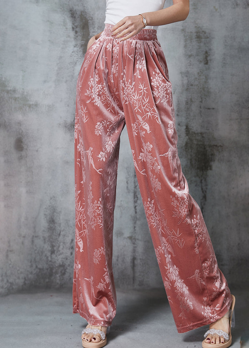 Pink Jacquard Silk Velvet Straight Pants Spring