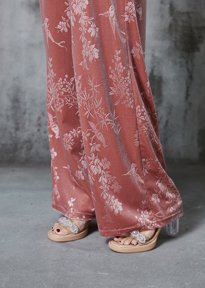 Pink Jacquard Silk Velvet Straight Pants Spring