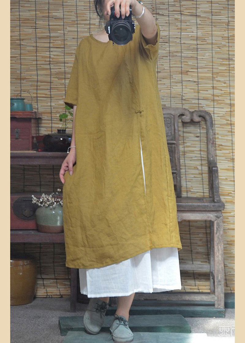 Pink O Neck Side Open Cotton Dresses Summer
