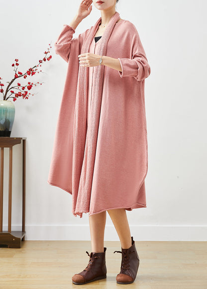 Pink Oversized Complimentary Scarf Knit Dress Batwing Sleeve