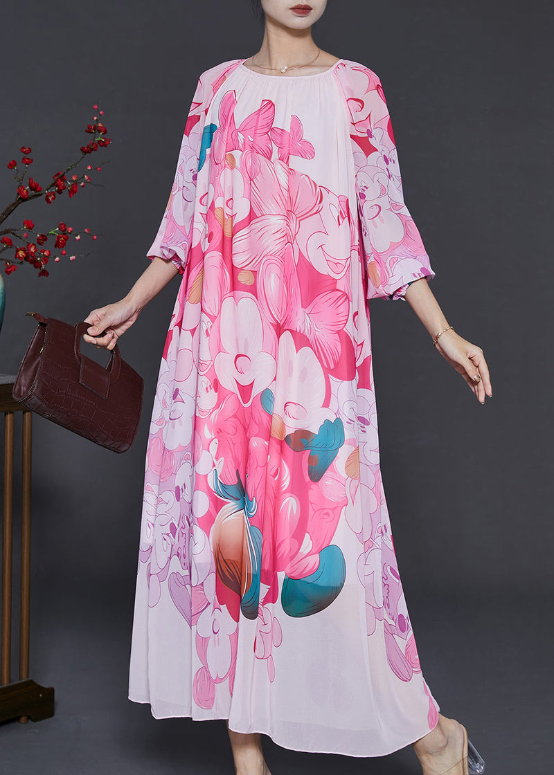 Pink Oversized Print Chiffon Long Dress Summer