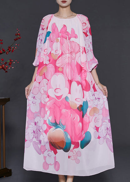 Pink Oversized Print Chiffon Long Dress Summer