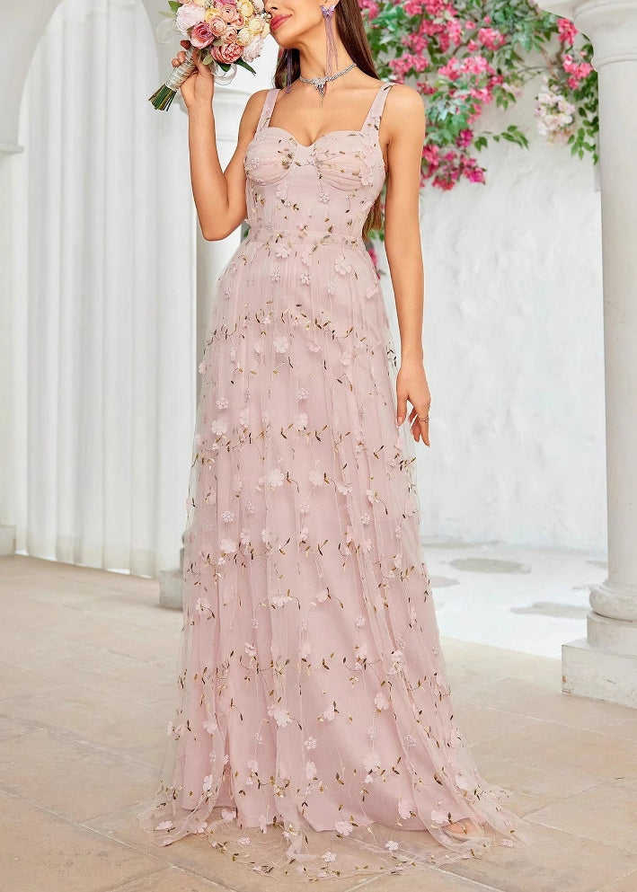 Pink Zippered Backless Tulle Spaghetti Strap Dress Sleeveless