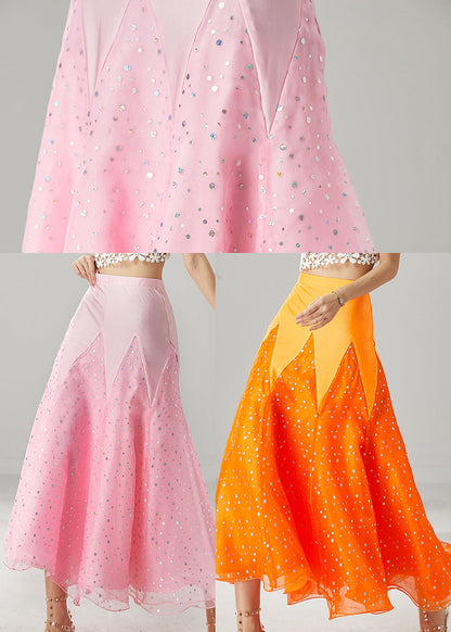 Pink Zircon Patchwork Tulle Dance Skirt Spring