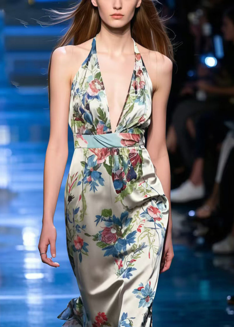 Print Silk Silm Fit Halter Dress Summer