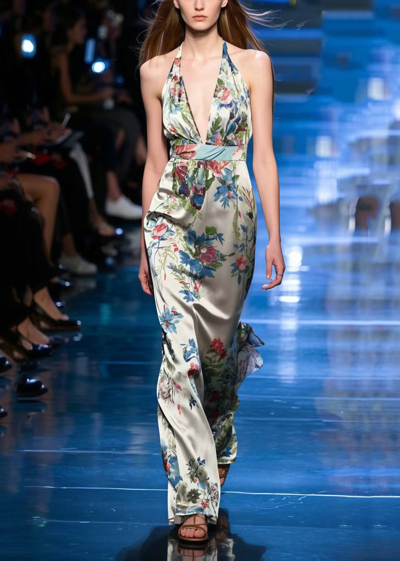 Print Silk Silm Fit Halter Dress Summer