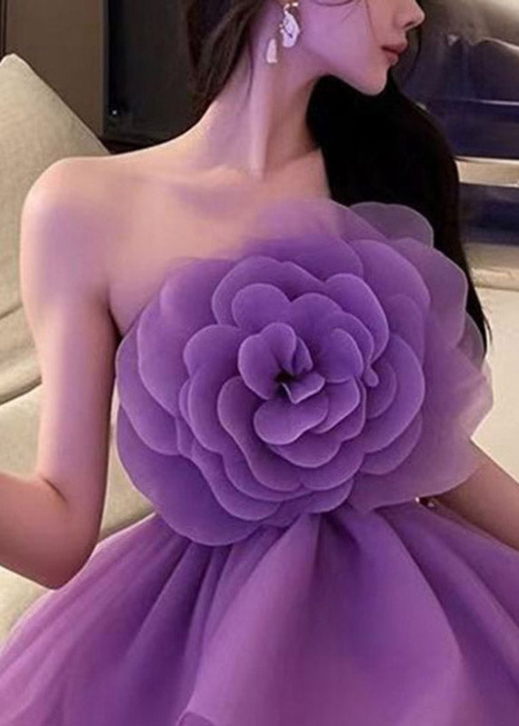 Purple Cold Shoulder Tulle Mid Dresses Summer