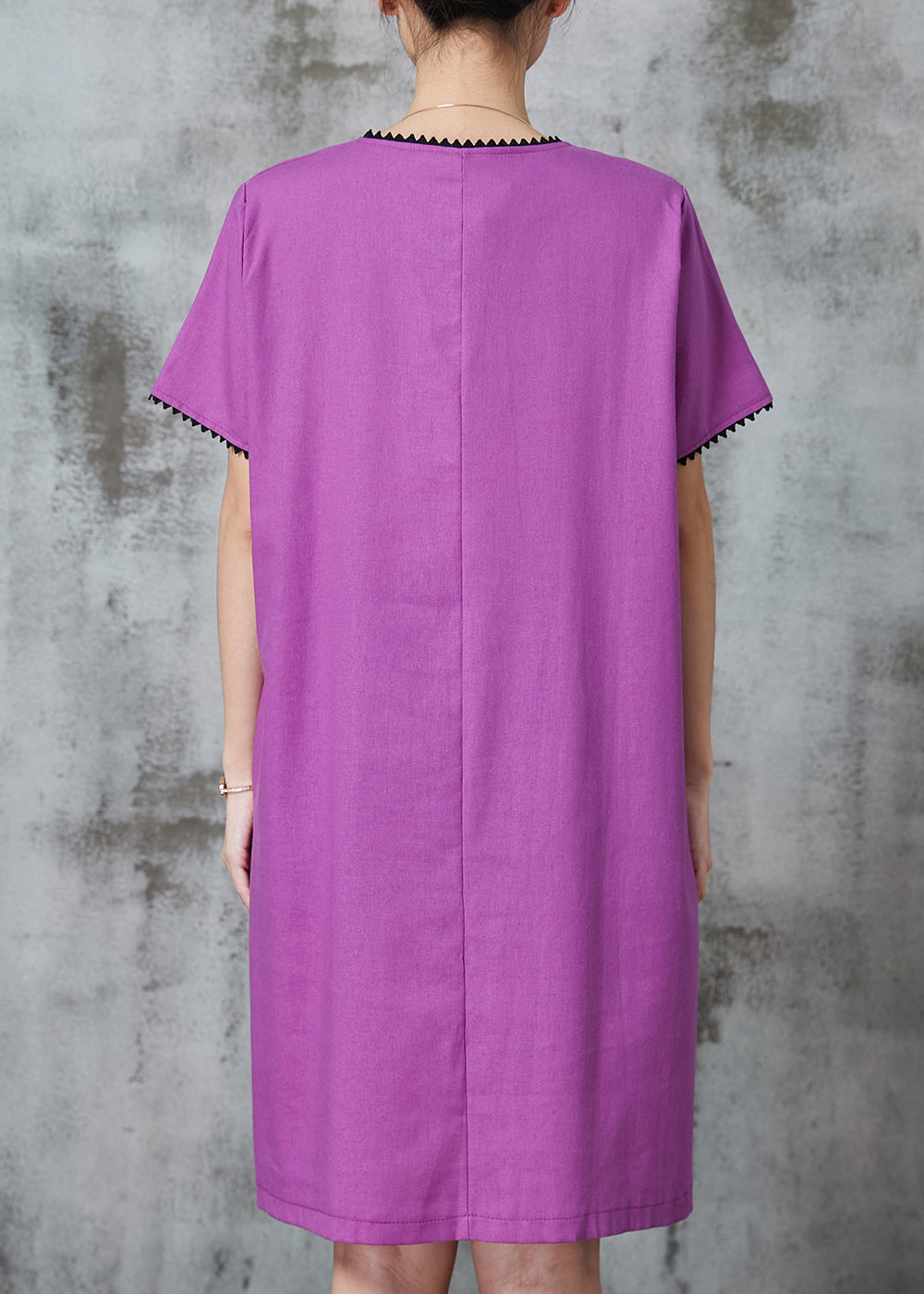 Purple Embroidered Cotton Maxi Dress Summer