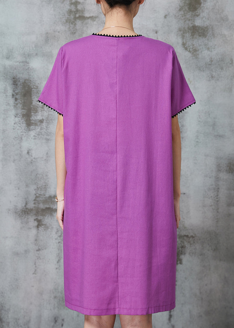 Purple Embroidered Cotton Maxi Dress Summer