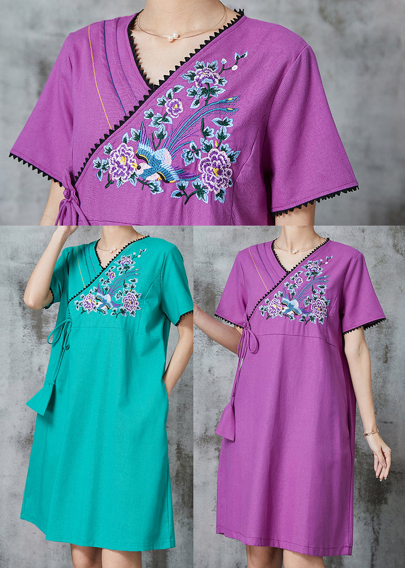 Purple Embroidered Cotton Maxi Dress Summer