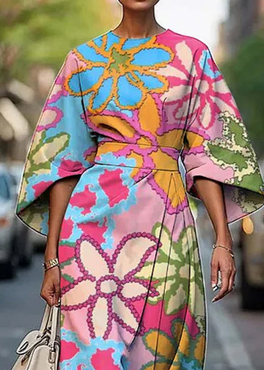Rainbow O-neck Print Maxi Dresses Summer