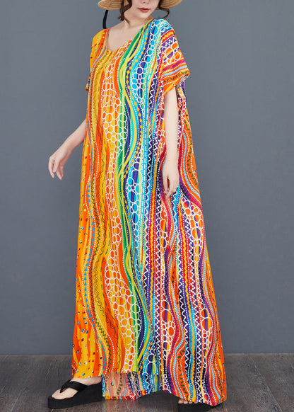 Rainbow Oversized Striped Long Dress Batwing Sleeve