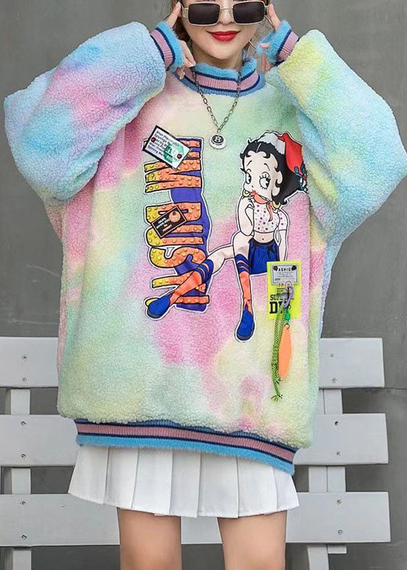 Rainbow Turtleneck Print Fall Character Loose Sweatshirts Top
