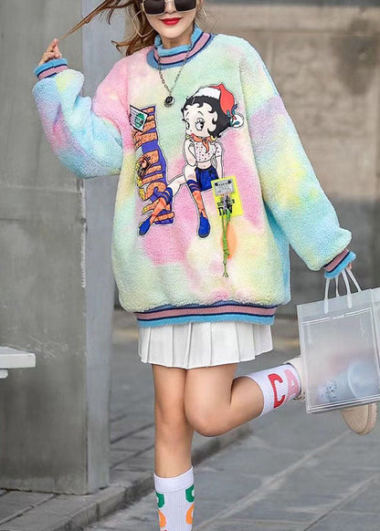 Rainbow Turtleneck Print Fall Character Loose Sweatshirts Top