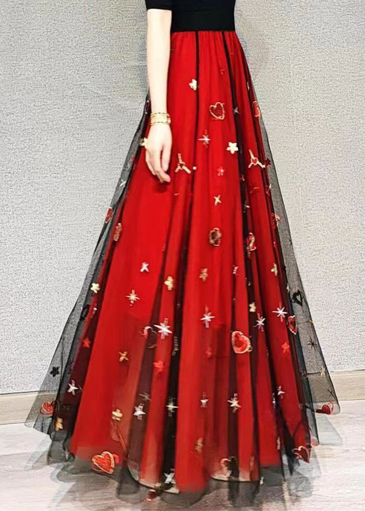 Red Heart Sequins Exra Large Hem Tulle Skirts Spring