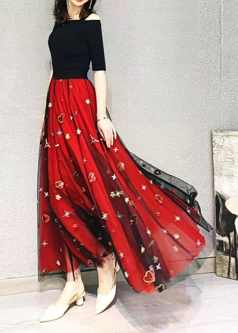 Red Heart Sequins Exra Large Hem Tulle Skirts Spring